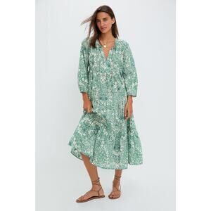TUCKERNUCK BEACH Misty Jade Blossom Long Sleeve Salty Paloma Caftan Size XL NWT